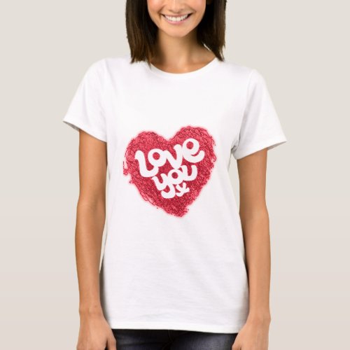 Love you x red heart ladies white t_shirt