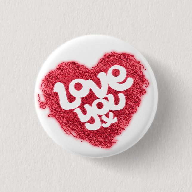 Love you x red on white heart badge pinback button (Front)