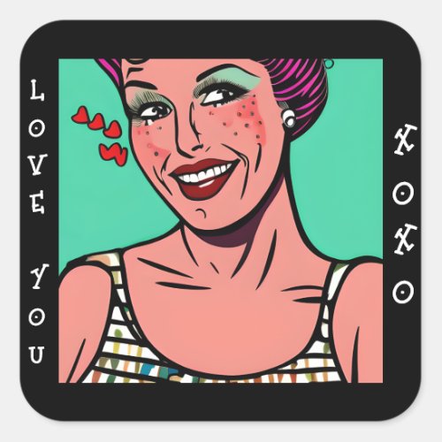 Love You xoxo Retro Pop Art Square Sticker