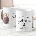 Love you YiaYia Hearts Custom Two Photo Coffee Mug<br><div class="desc">Simple and sweet two photo coffee mug for Grandma: The hand lettered script reads WE LOVE YOU YIAYIA with pretty hearts flourishes over your names. Personalize with your two favorite photos and make this a modern,  trendy keepsake gift for a beloved grandmother.</div>