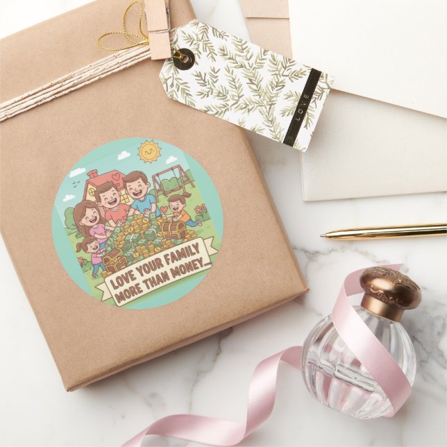 Love Your Family More Than Money Classic Round Sticker (Gifting)