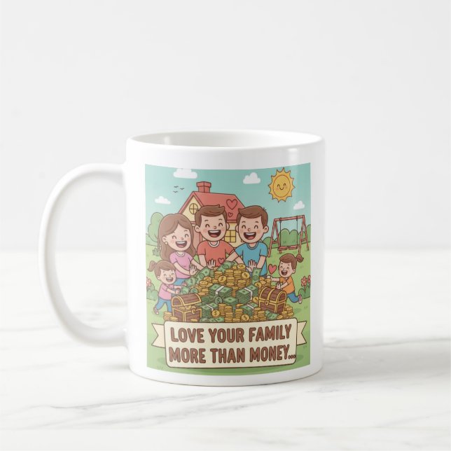 Love Your Family More Than Money Coffee Mug (Left)