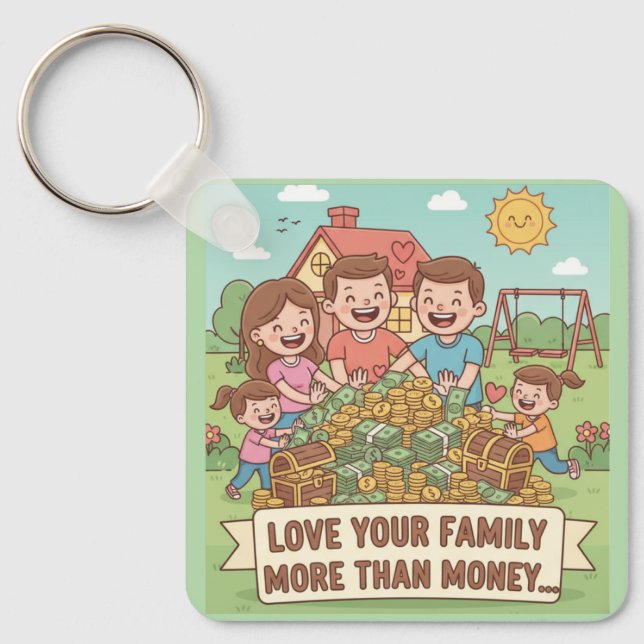Love Your Family More Than Money Keychain (Front)