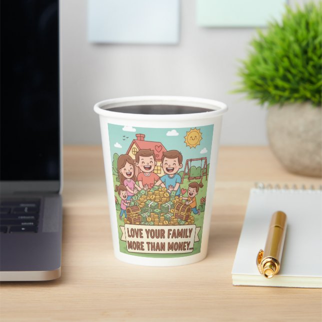 Love Your Family More Than Money Paper Cups (Insitu)