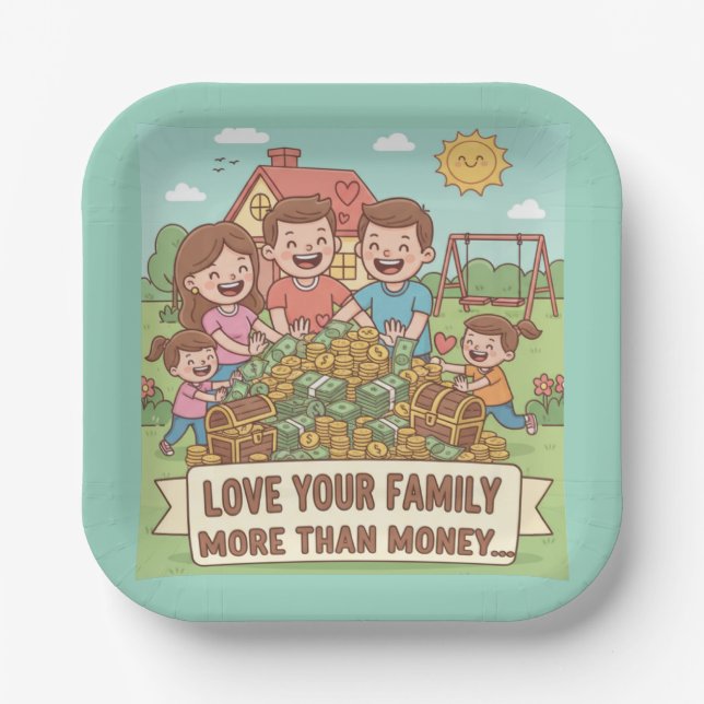 Love Your Family More Than Money Paper Plates (Front)