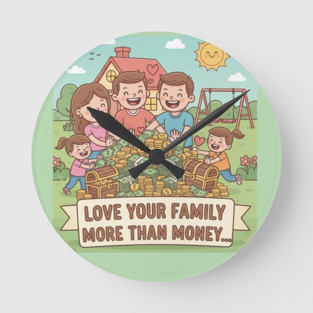 Love Your Family More Than Money Round Clock (Front)