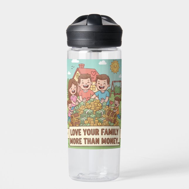 Love Your Family More Than Money Water Bottle (Front)