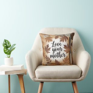 Love Your Mother Earth Fall Leaves Eco Gift Art Throw Pillow