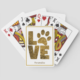 Love Your Pet Paws Gold Glitter Personalized Poker Cards