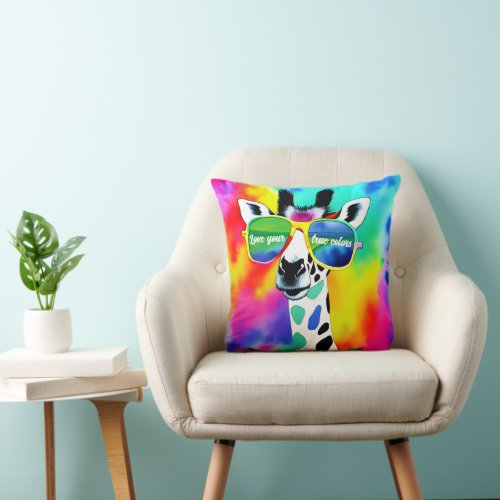 Love Your True Colors Giraffe Throw Pillow