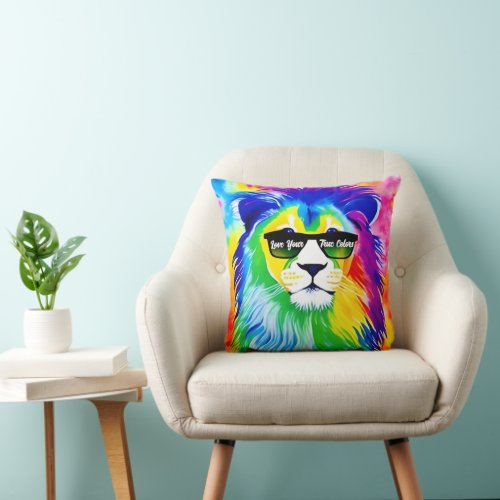 Love Your True Colors Rainbow Lion Throw Pillow