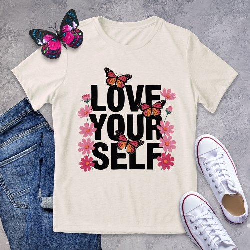 Love Yourself Butterfly and Flower Graphic  Tri-Blend Shirt