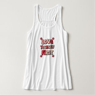 "Love Yourself First" Retro 70s Typography Tank Top