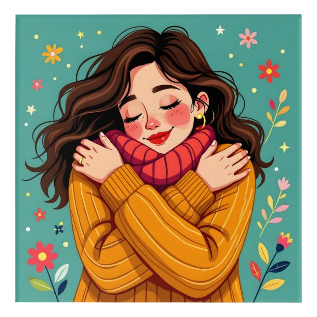 Love Yourself | Girl Hugging Herself Acrylic Print (Front)