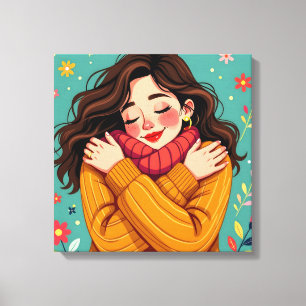 Love Yourself Girl Hugging Herself Canvas Print
