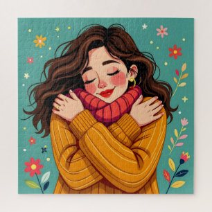 Love Yourself Girl Hugging Herself Jigsaw Puzzle