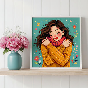 Love Yourself   Girl Hugging Herself Peel And Stick Photo Tile