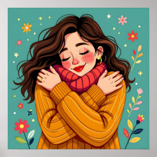 Love Yourself | Girl Hugging Herself Poster