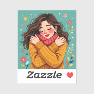 Love Yourself | Girl Hugging Herself Sticker