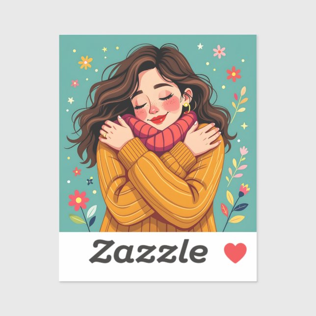 Love Yourself | Girl Hugging Herself Sticker (Sheet)