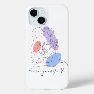 "Love Yourself" Inspirational Girl Line Art iPhone 15 Case