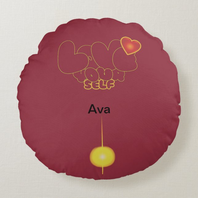 Love Yourself Inspirational Word Art Round Pillow (Front)