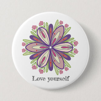 Love yourself mandala flowers button