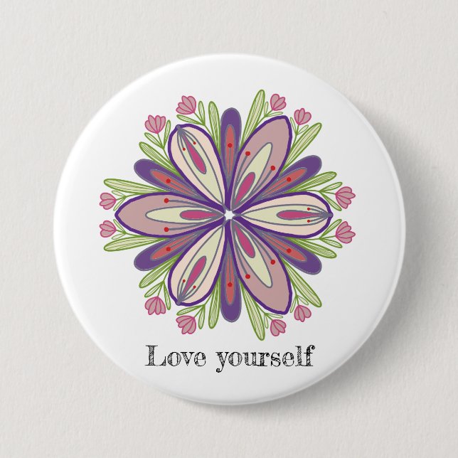 Love yourself mandala flowers button (Front)