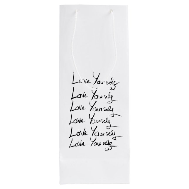 Love yourself!  Motivational calligraphy quote Wine Gift Bag (Back)