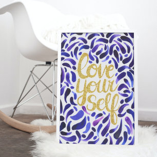 Love Yourself Motivational Quote Blue & Glitter Poster