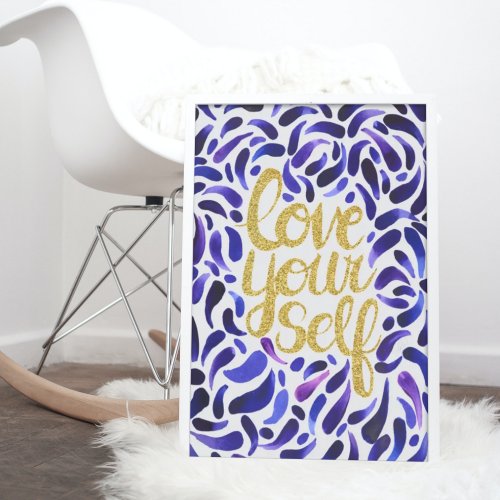 Love Yourself Motivational Quote Blue  Glitter Poster
