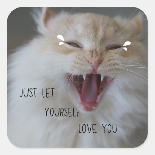 Love Yourself Motivational Sayings Cat Laugh    Square Sticker
