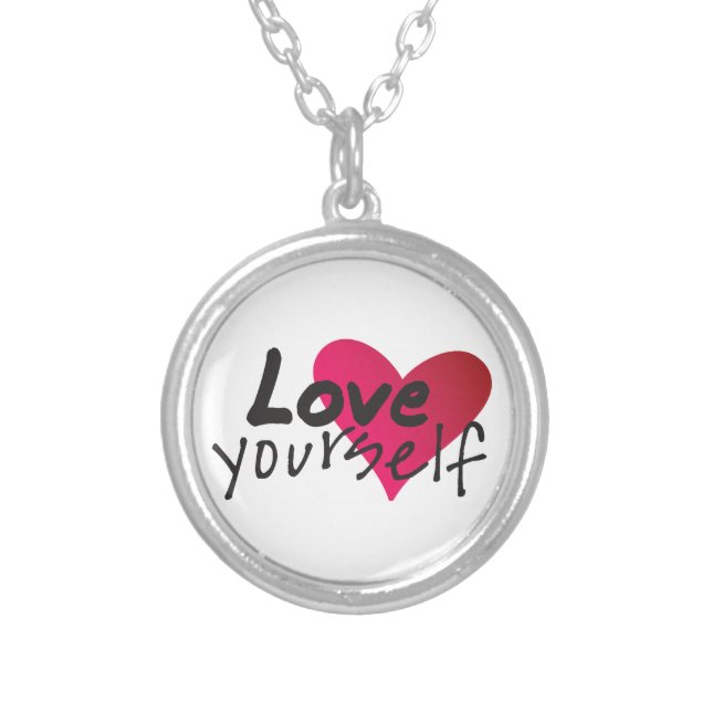 Love Yourself Quote Silver Plated Necklace (Front)