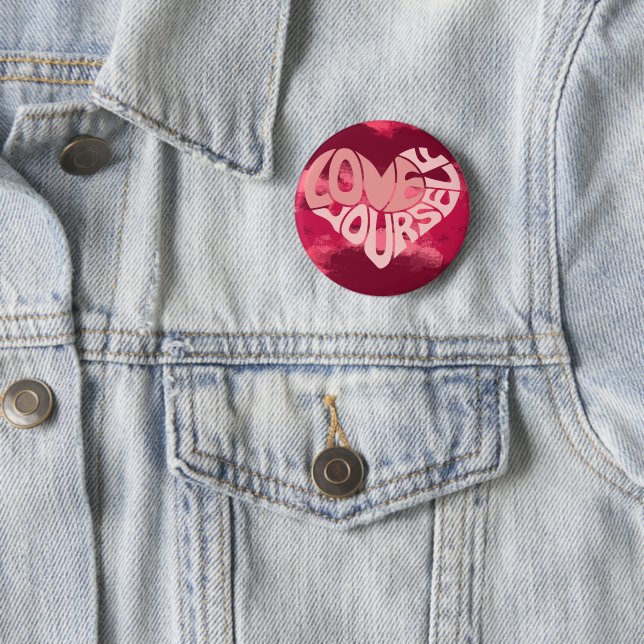 Love Yourself Retro Pink Heart Button (In Situ)