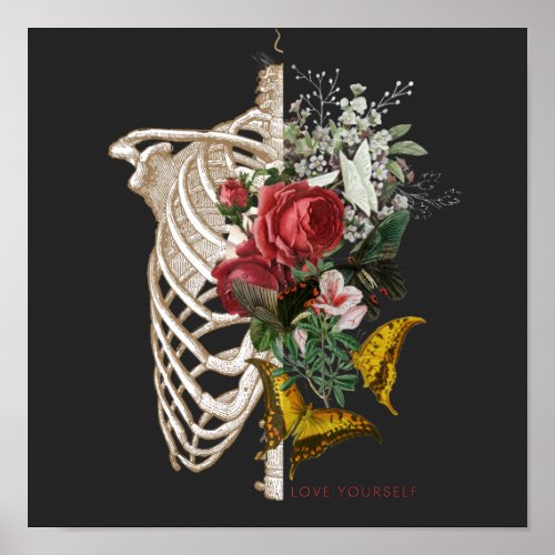 Love Yourself  Skeleton Flower  Aesthetic Poster