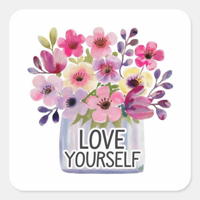 Love yourself square sticker (Front)