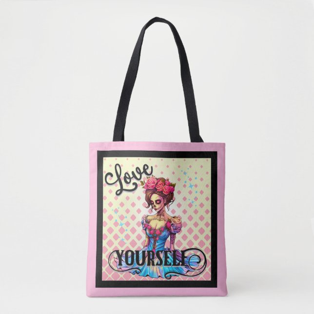 Love Yourself Sugar Skull Tote Bag (Front)