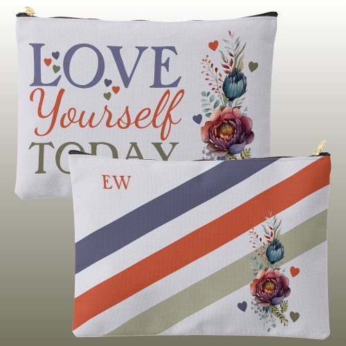 Love yourself today add initials floral cosmetic accessory pouch