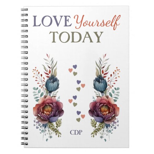 Love yourself today add initials floral notebook