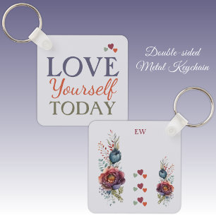 Love yourself today floral love hearts keychain