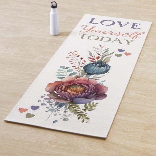 Love yourself today floral positivity yoga mat