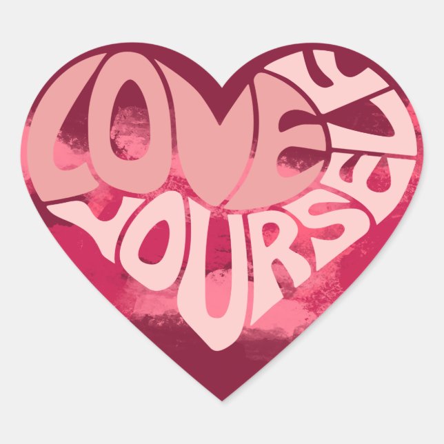 Love Yourself Two-Tone Pink Heart Sticker (Front)