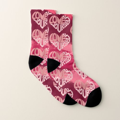 Love Yourself Two_Tone Pink Heart Word Socks