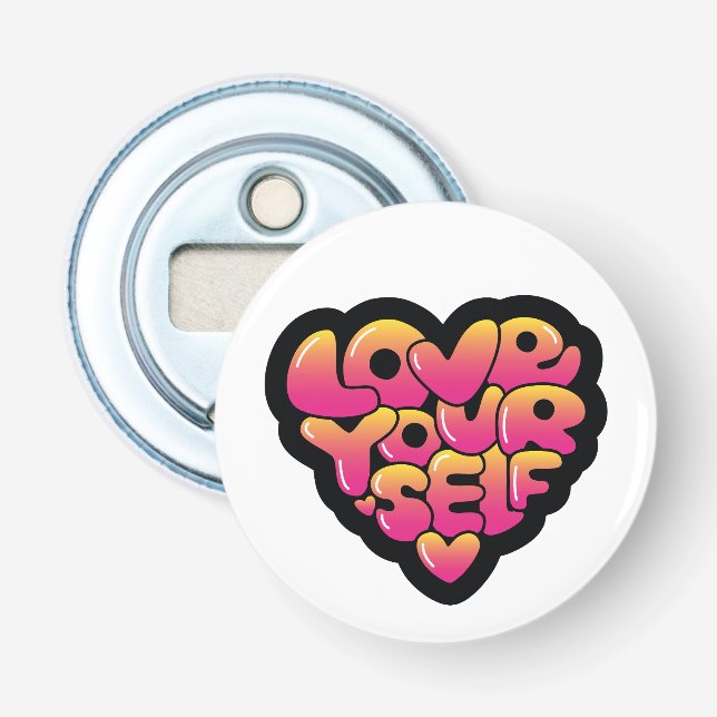 Love Yourself Typography Heart Sticker  Bottle Opener (Front)