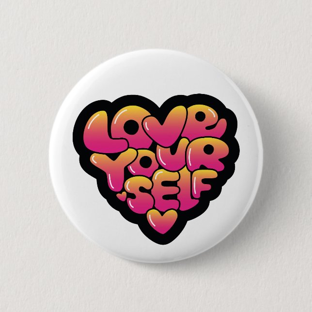 Love Yourself Typography Heart Sticker  Button (Front)