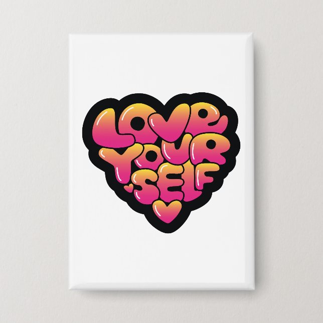 Love Yourself Typography Heart Sticker  Button (Front)