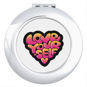 Love Yourself Typography Heart Sticker  Compact Mirror