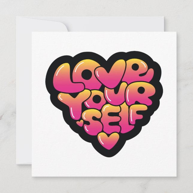 Love Yourself Typography Heart Sticker  Invitation (Front)