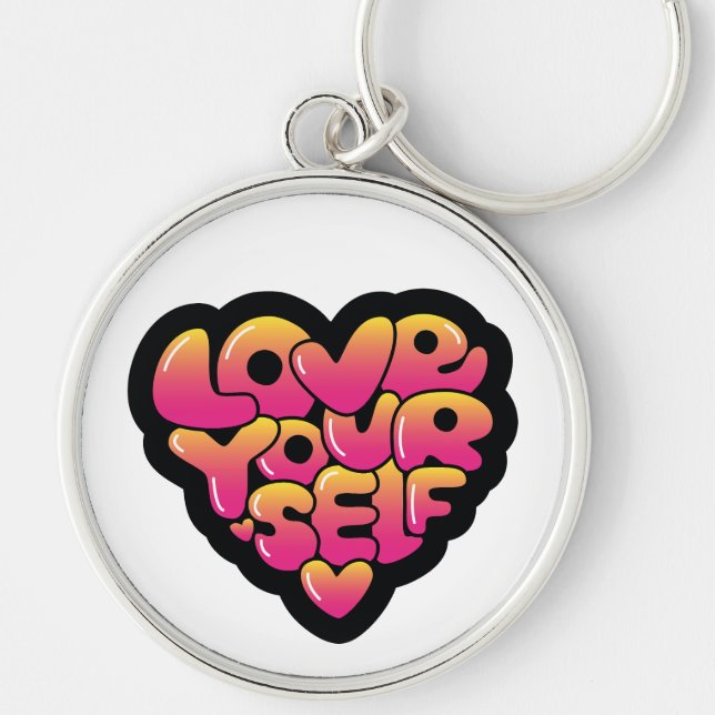Love Yourself Typography Heart Sticker  Keychain (Front)