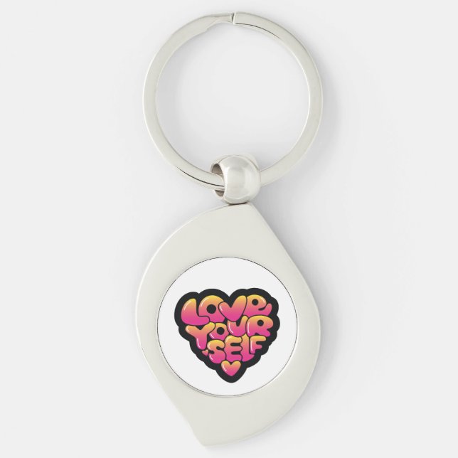 Love Yourself Typography Heart Sticker  Keychain (Front)